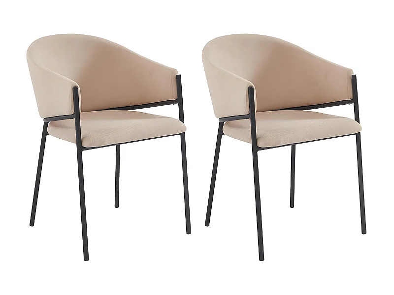 Lot de 2 chaises avec accoudoirs en tissu et métal noir - Beige - ORDIDA de Pascal MORABITO