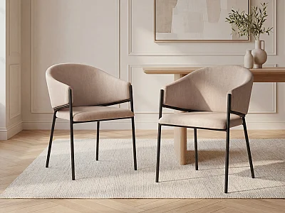 Lot de 2 chaises avec accoudoirs en tissu et métal noir - Beige - ORDIDA