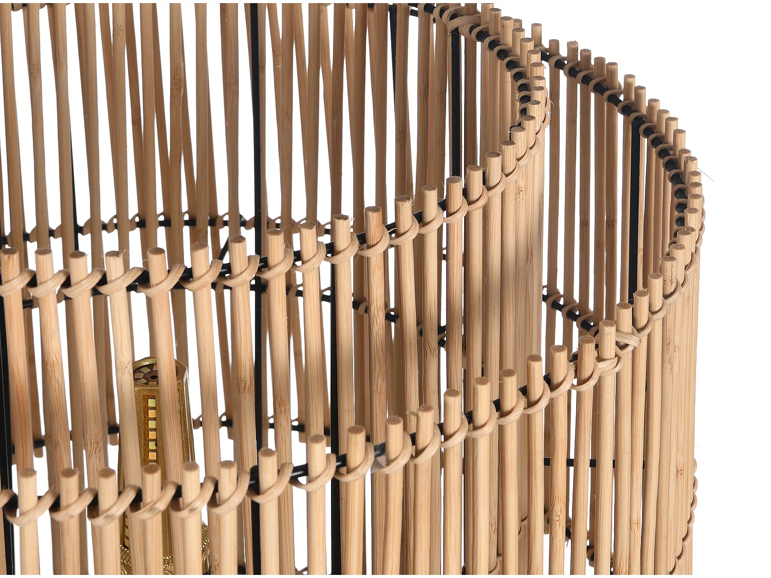 Candeeiro de pé étnico em bambu e metal cor preto de D.40 x A.157,5 cm - PARANA