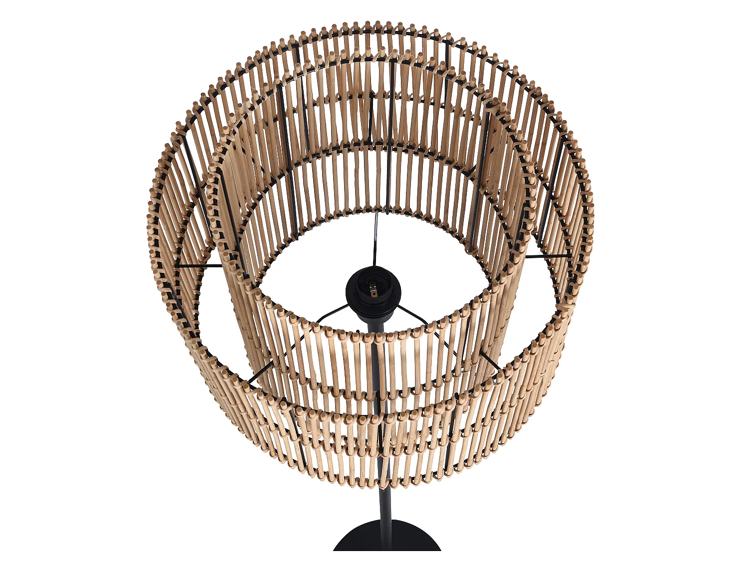 Candeeiro de pé étnico em bambu e metal cor preto de D.40 x A.157,5 cm - PARANA