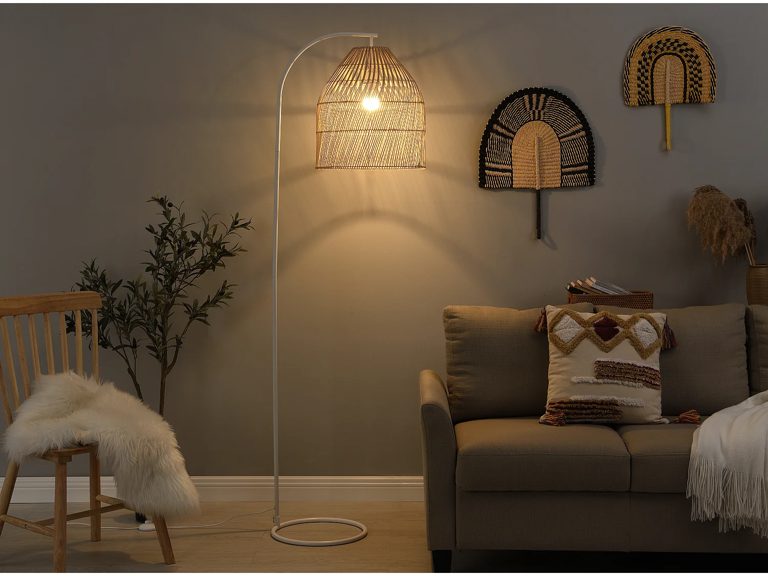 Stehleuchte Ethno-Stil - H. 177 cm - Eisen & Rattan - Naturfarben - PARNAIBA