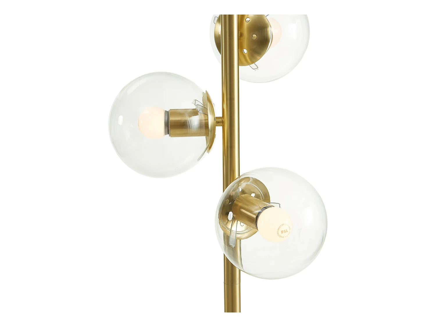Lámpara de latón pulido y 3 globos de cristal vintage - Alt. 148 cm - YUKON