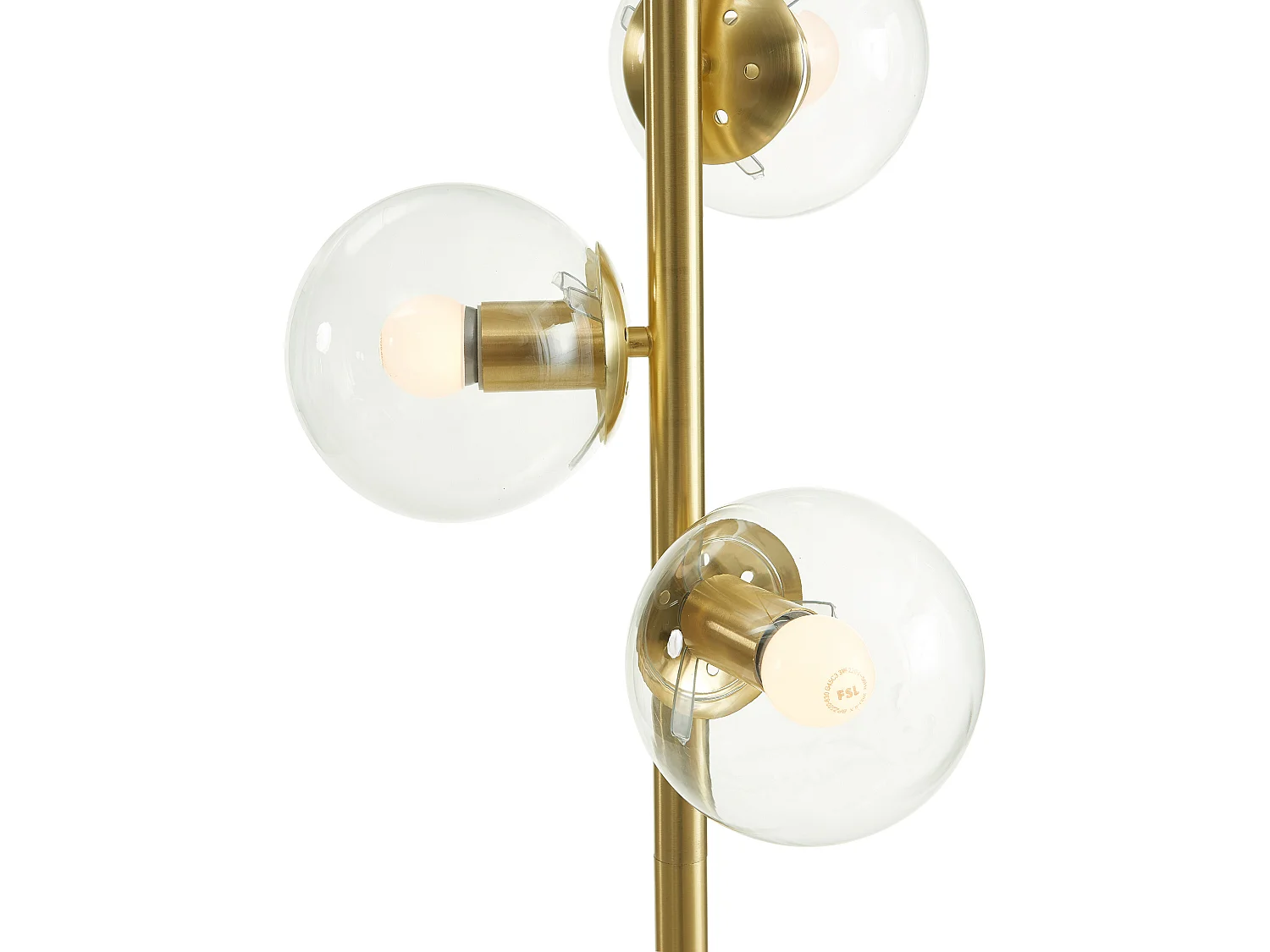 Lampadaire en laiton brossé et 3 globes en verre - L. 32 x H. 148 cm -Doré - YUKON