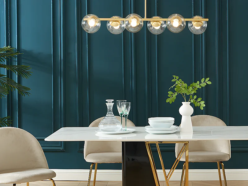 Lustre en laiton brossé - 6 globes en verre - L. 98 cm - Doré - YUKON