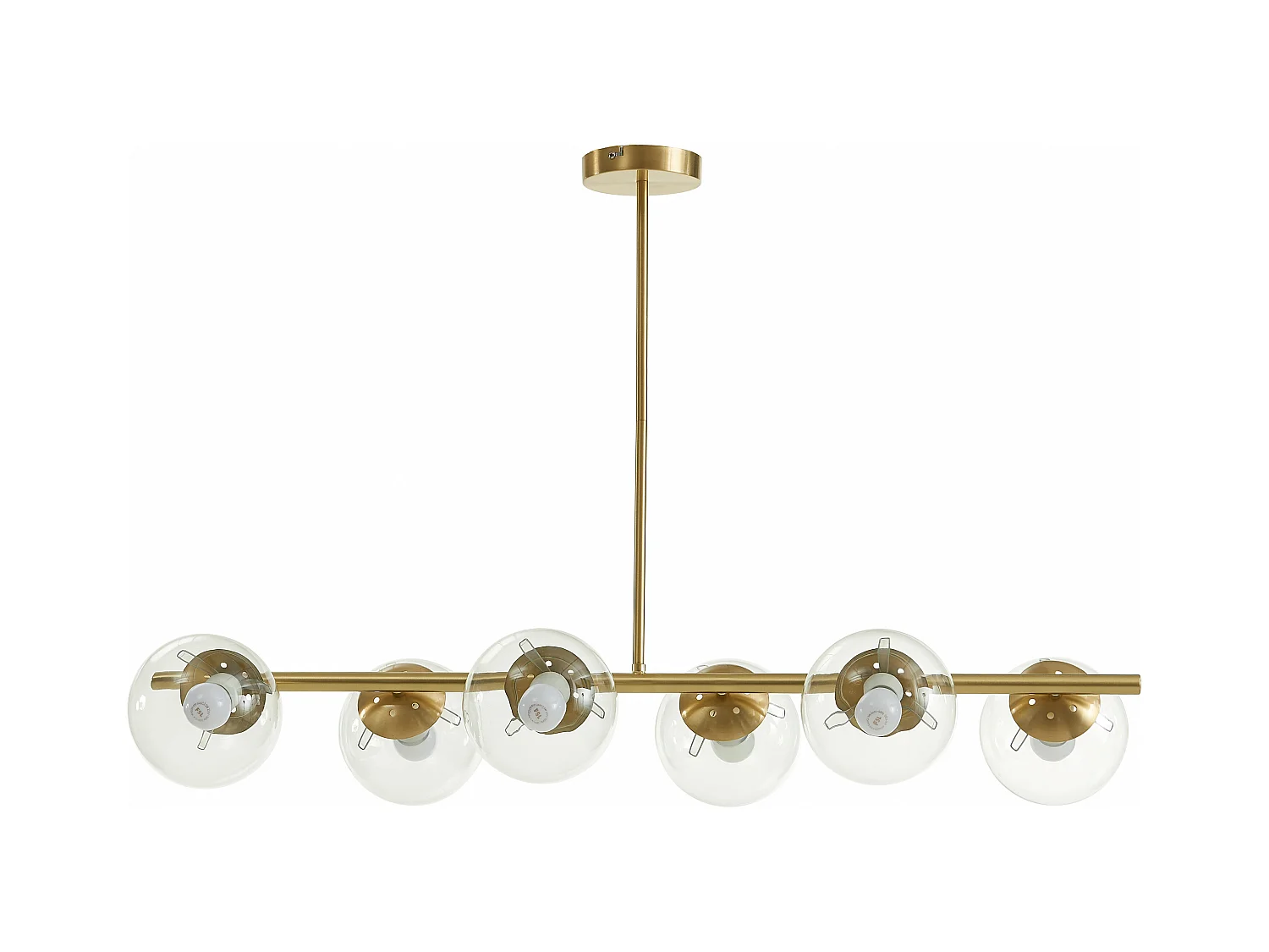 Lustre en laiton brossé - 6 globes en verre - L. 98 cm - Doré - YUKON