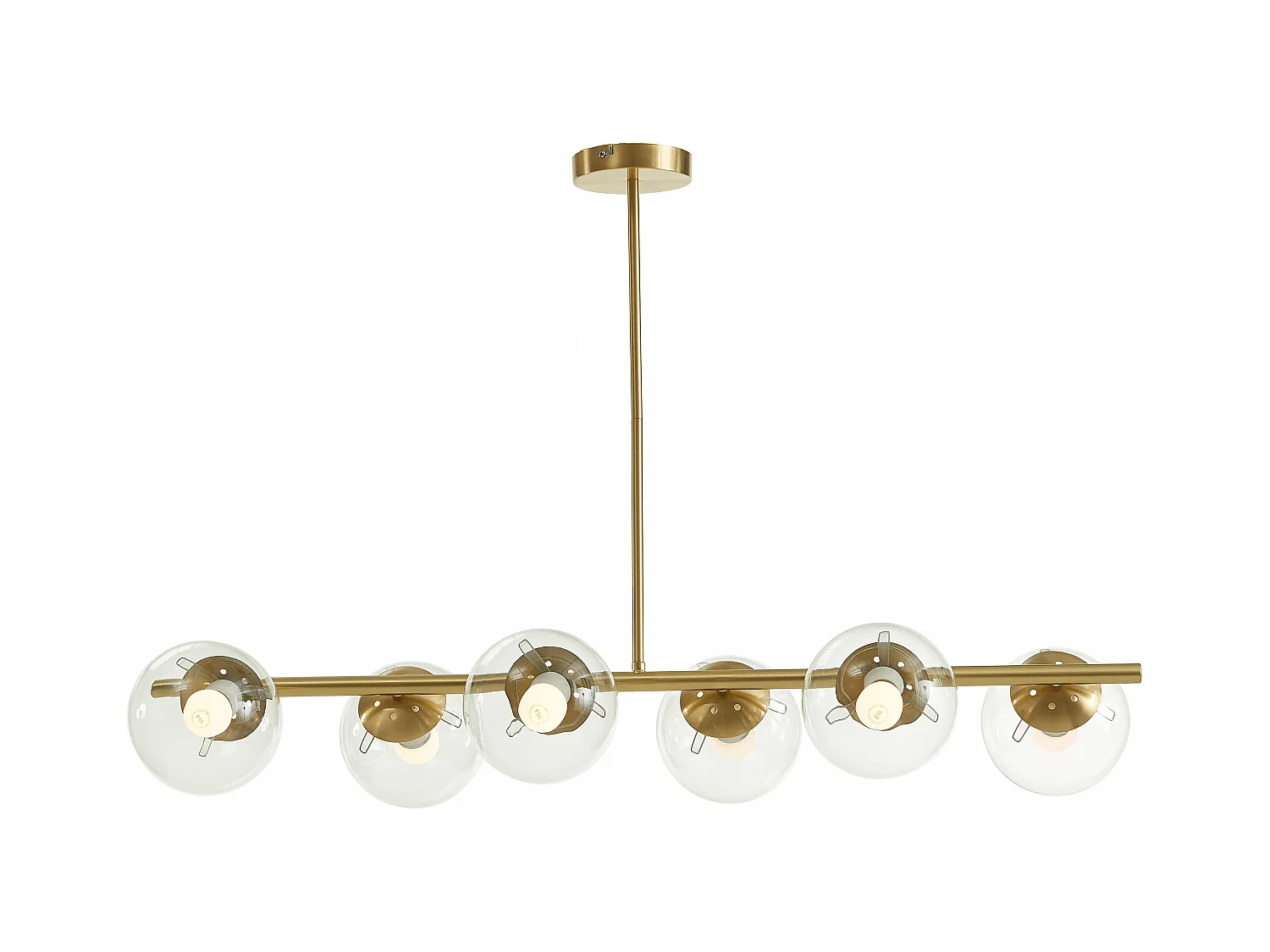 Lustre en laiton brossé - 6 globes en verre - L. 98 cm - Doré - YUKON
