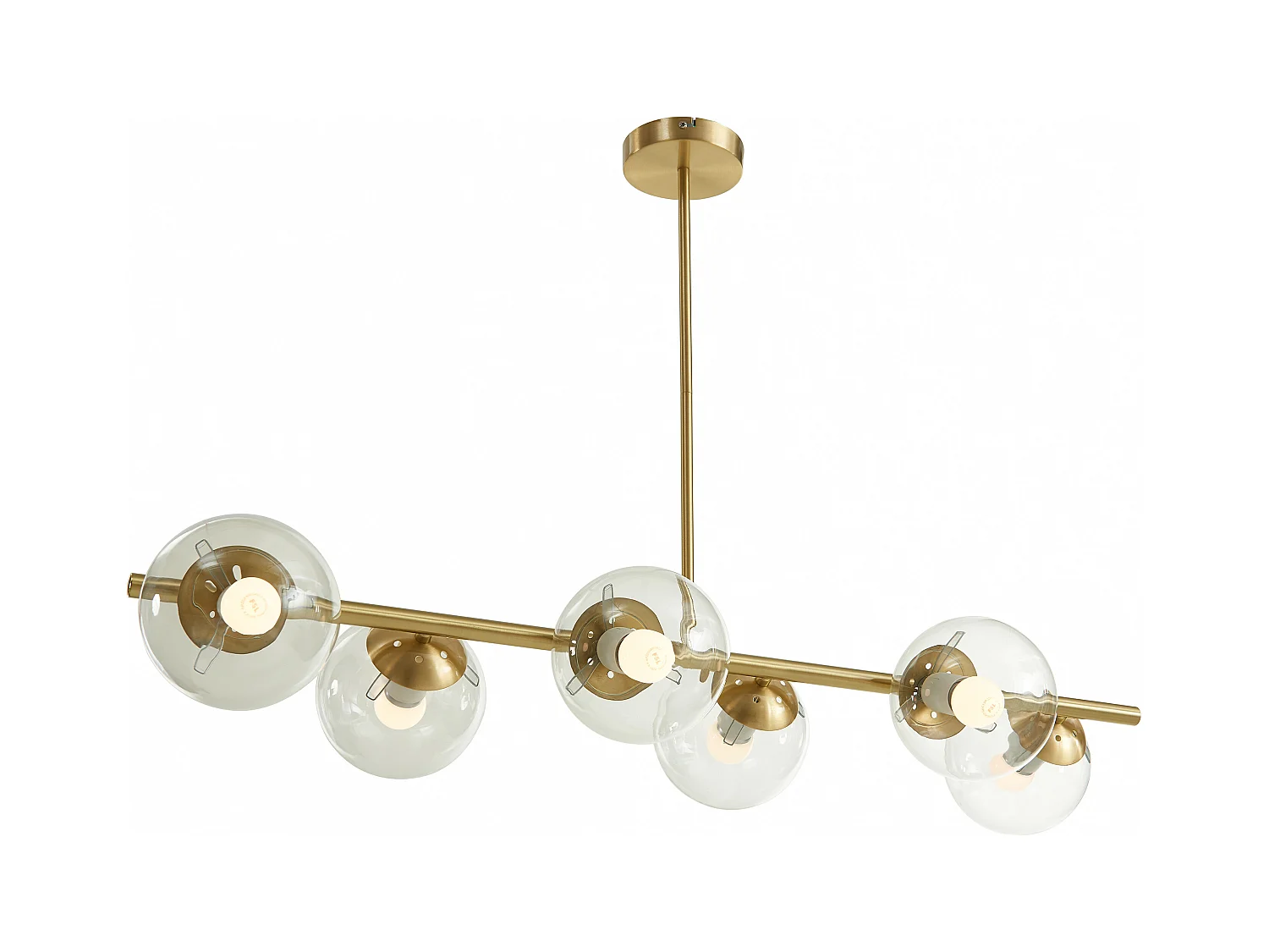 Lustre en laiton brossé - 6 globes en verre - L. 98 cm - Doré - YUKON