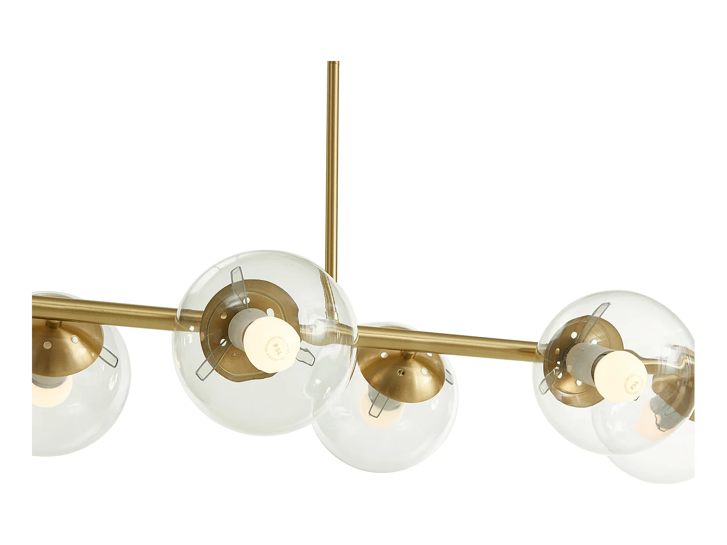 Lustre en laiton brossé - 6 globes en verre - L. 98 cm - Doré - YUKON