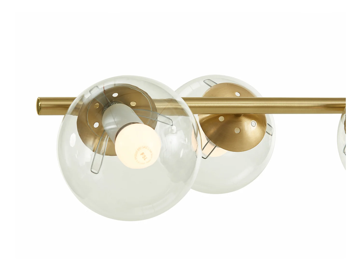 Lustre en laiton brossé - 6 globes en verre - L. 98 cm - Doré - YUKON