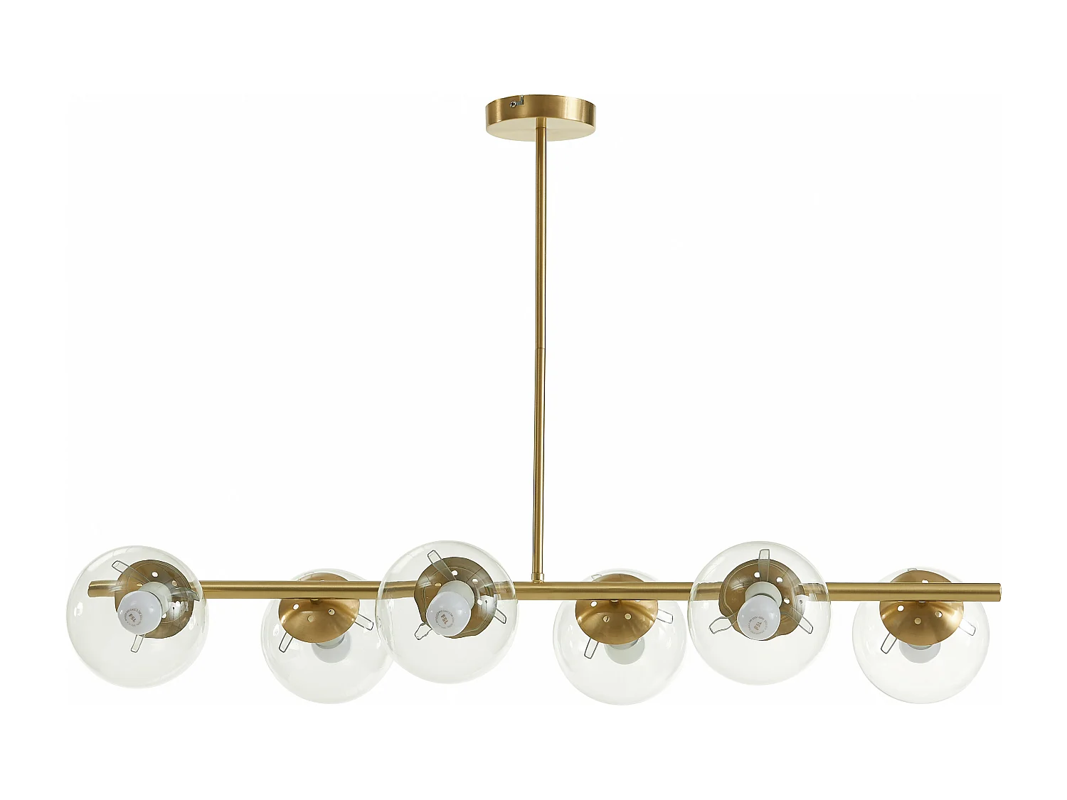 Lampadario L. 128 cm in Ottone spazzolato e 6 globi di Vetro - YUKON