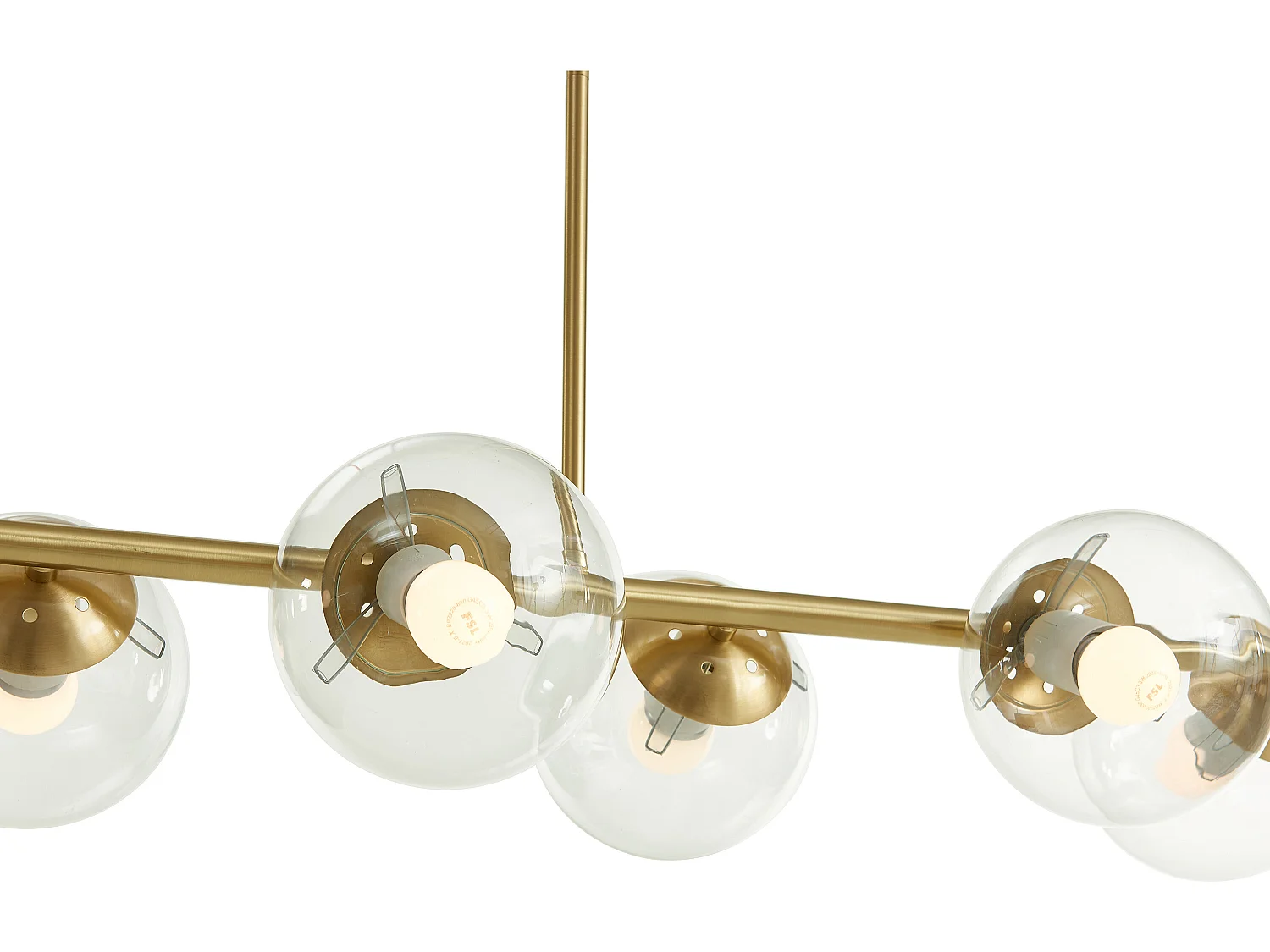 Lampadario L. 128 cm in Ottone spazzolato e 6 globi di Vetro - YUKON