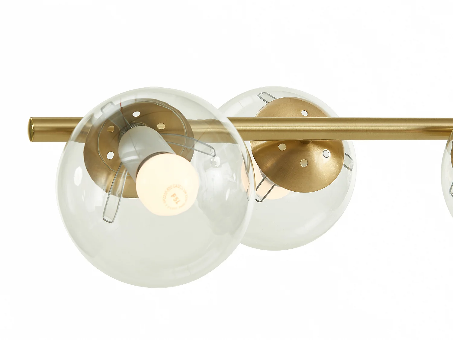 Lampadario L. 128 cm in Ottone spazzolato e 6 globi di Vetro - YUKON