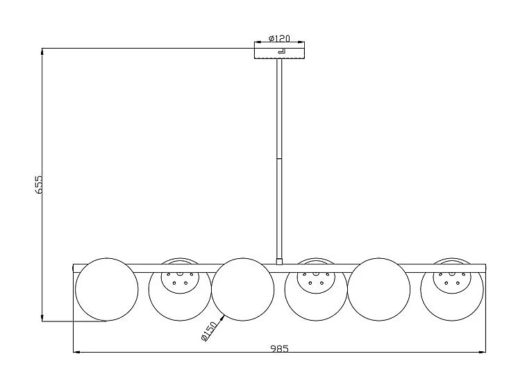 Lampadario L. 128 cm in Ottone spazzolato e 6 globi di Vetro - YUKON