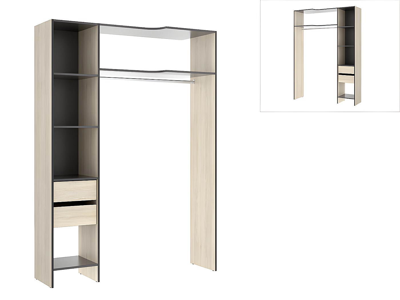 Dressing réversible avec rangements Chêne et anthracite GONTRAN