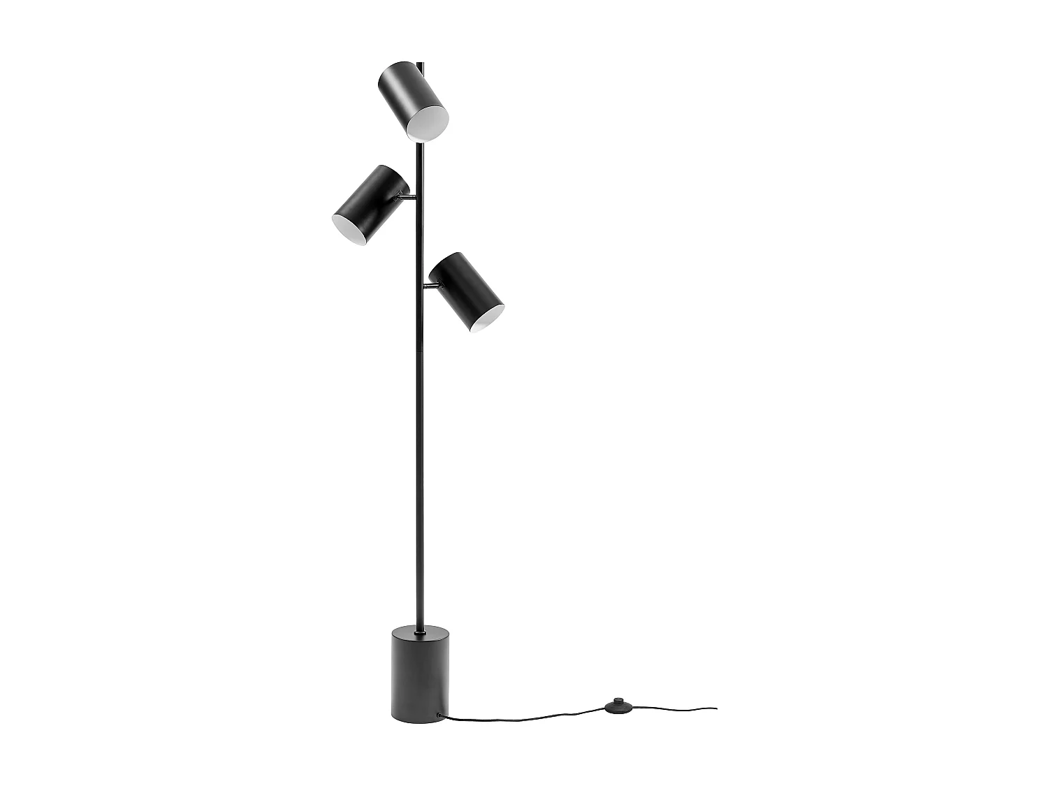 Staande lamp industrieel van metaal - 3 lampenkappen - H 155 cm - Zwart - KINLEY