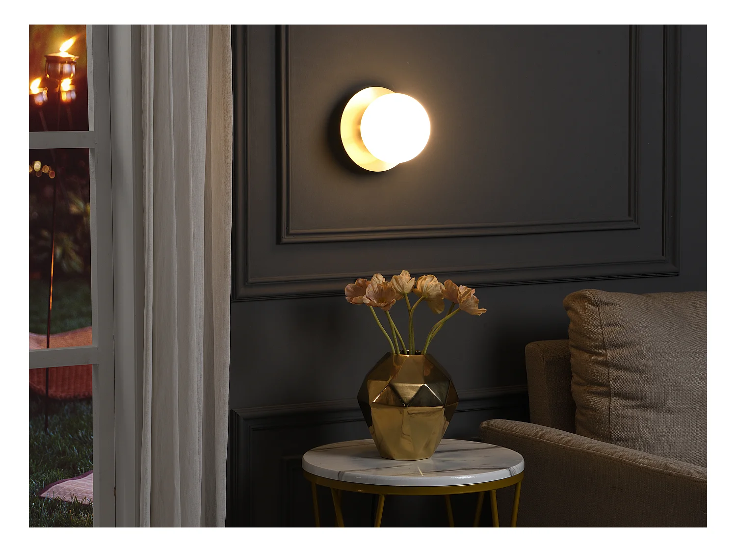 Kinkiet Art deco ze szczotkowanego mosiądzu i szkła - Wys. 16 x Dł. 16 cm - GALENA