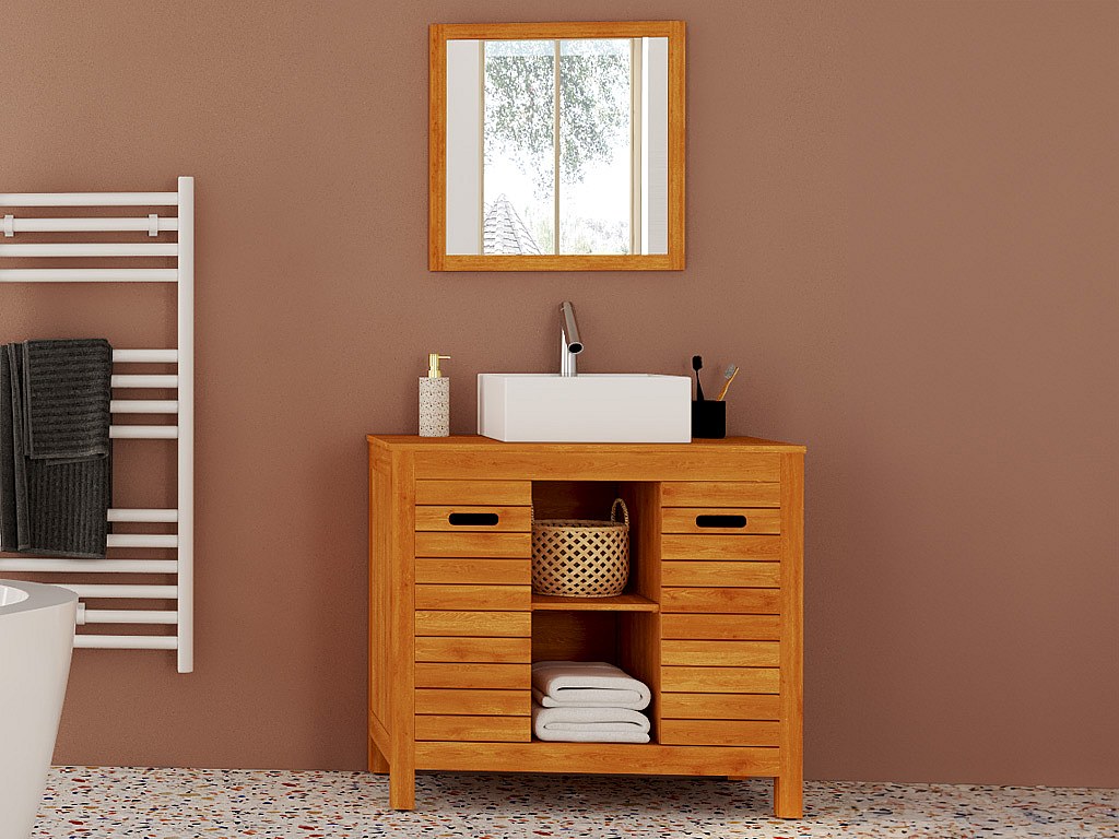 Waschbeckenunterschrank - Akazienholz - 90 cm - PULUKAN günstig online kaufen