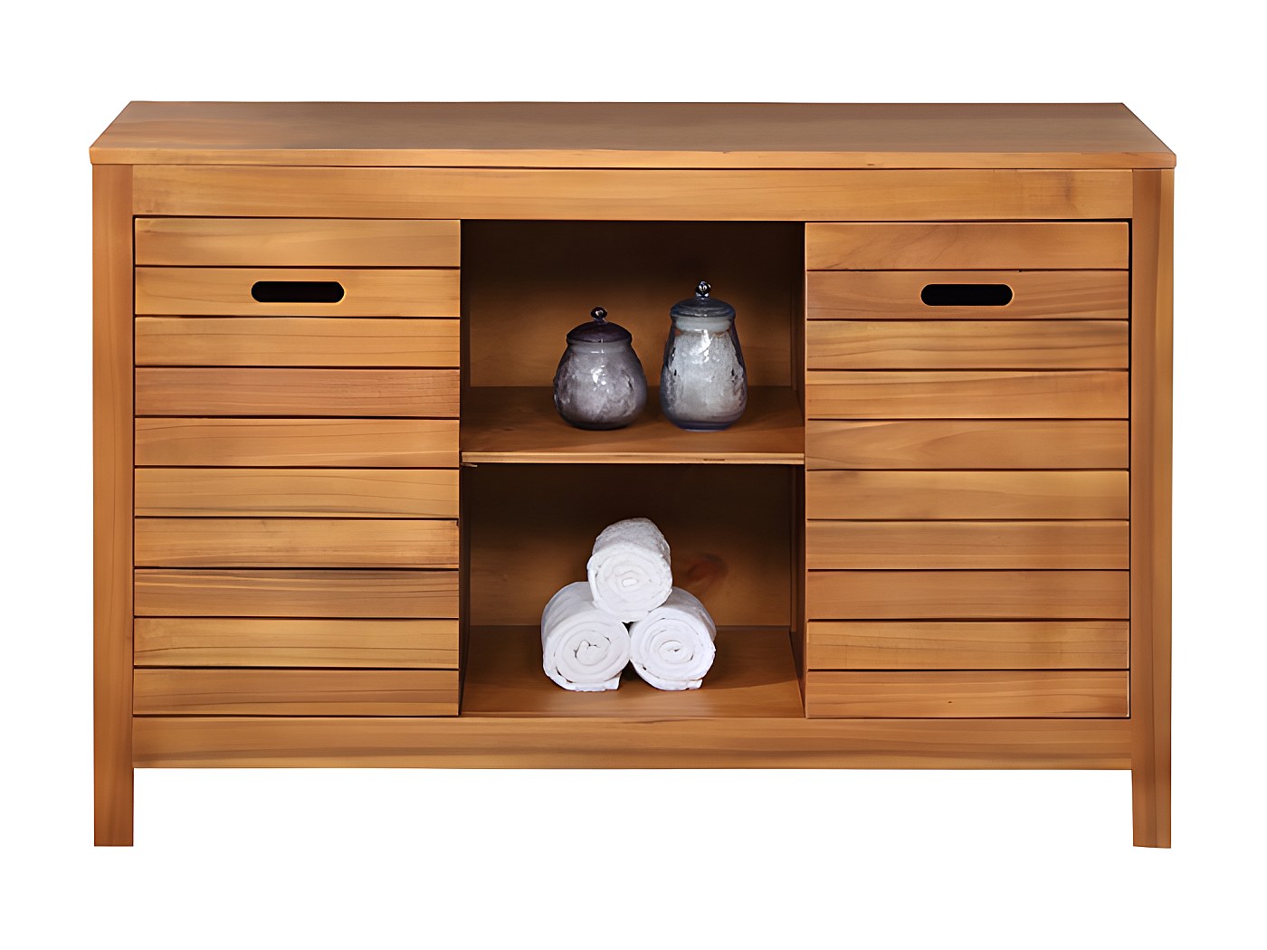 Meuble Sous Vasque KALUNA 80 Cm Bois Noyer Rustique - Rangement 2 Portes, MDF Résistant, Pose à Poser, Style Campagne