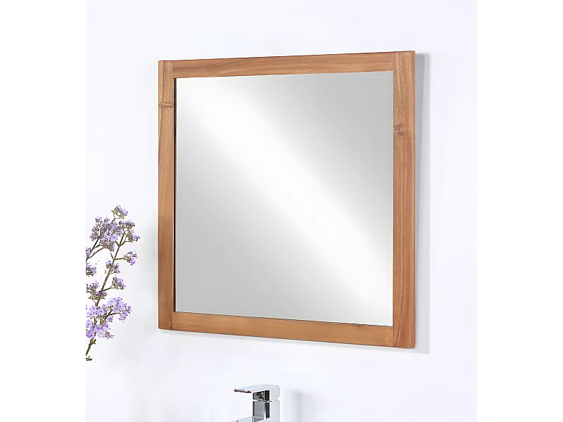 Miroir carré avec contour en bois d'acacia - 60 x 60 cm -  SEPANG