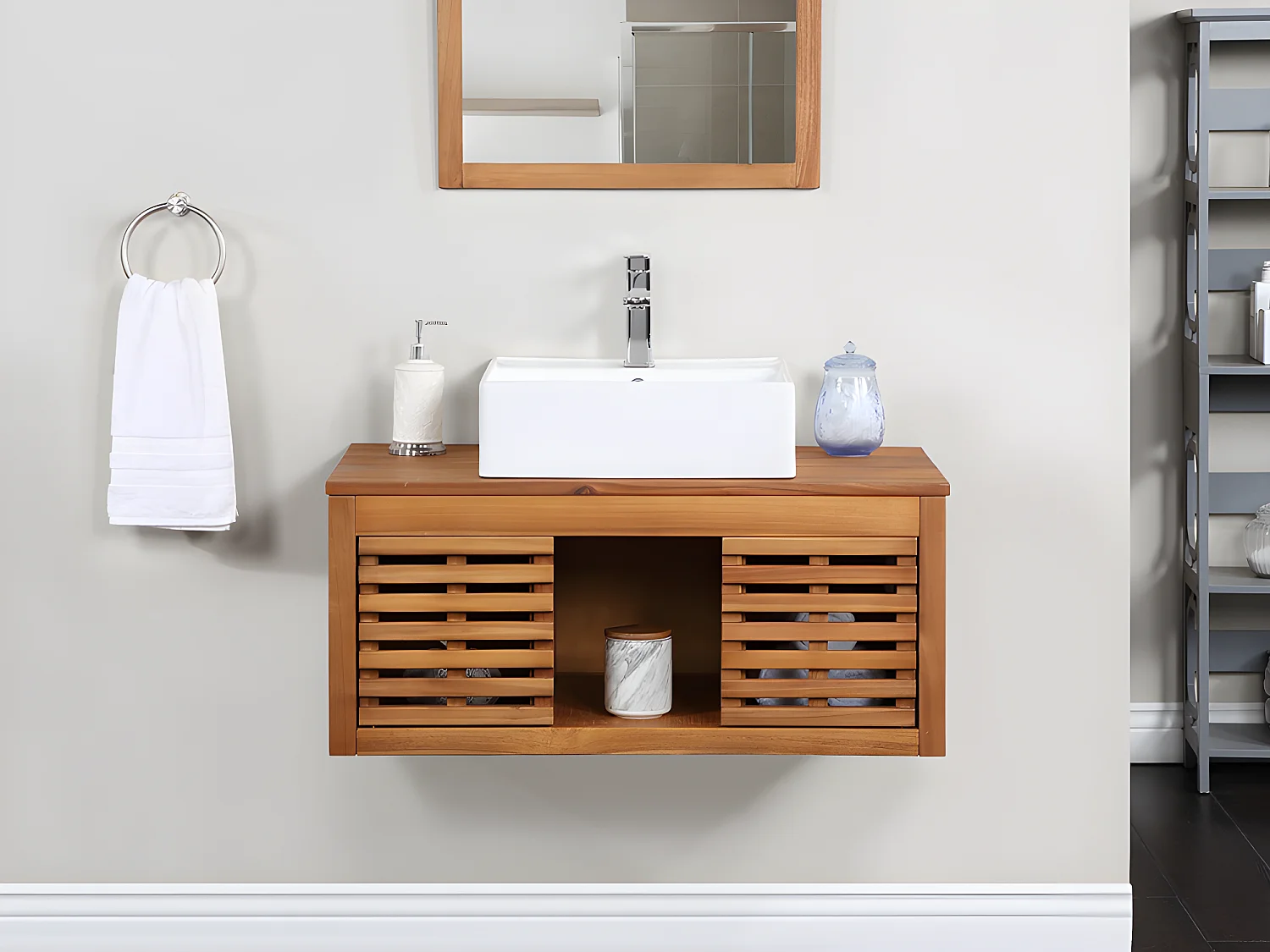 Meuble sous vasque suspendu en bois d'acacia - 90 cm - PENEBEL