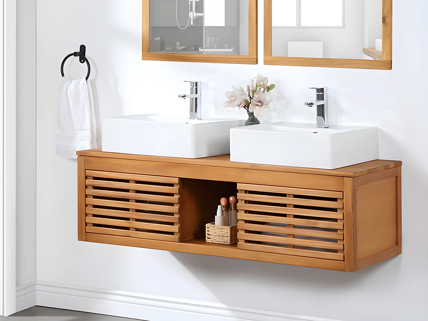 Meuble sous vasque suspendu en bois d'acacia - 130 cm - PENEBEL