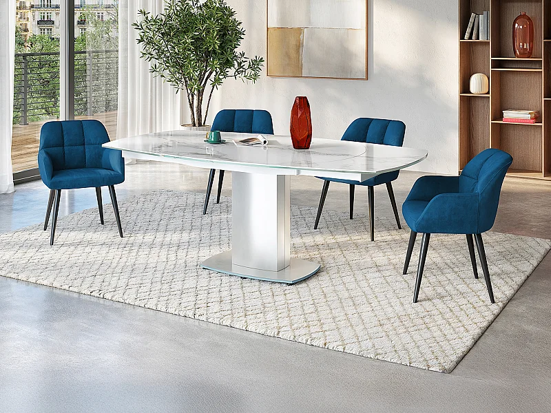 Conjunto mesa TALICIA + 4 cadeiras PEGA - Branco e azul