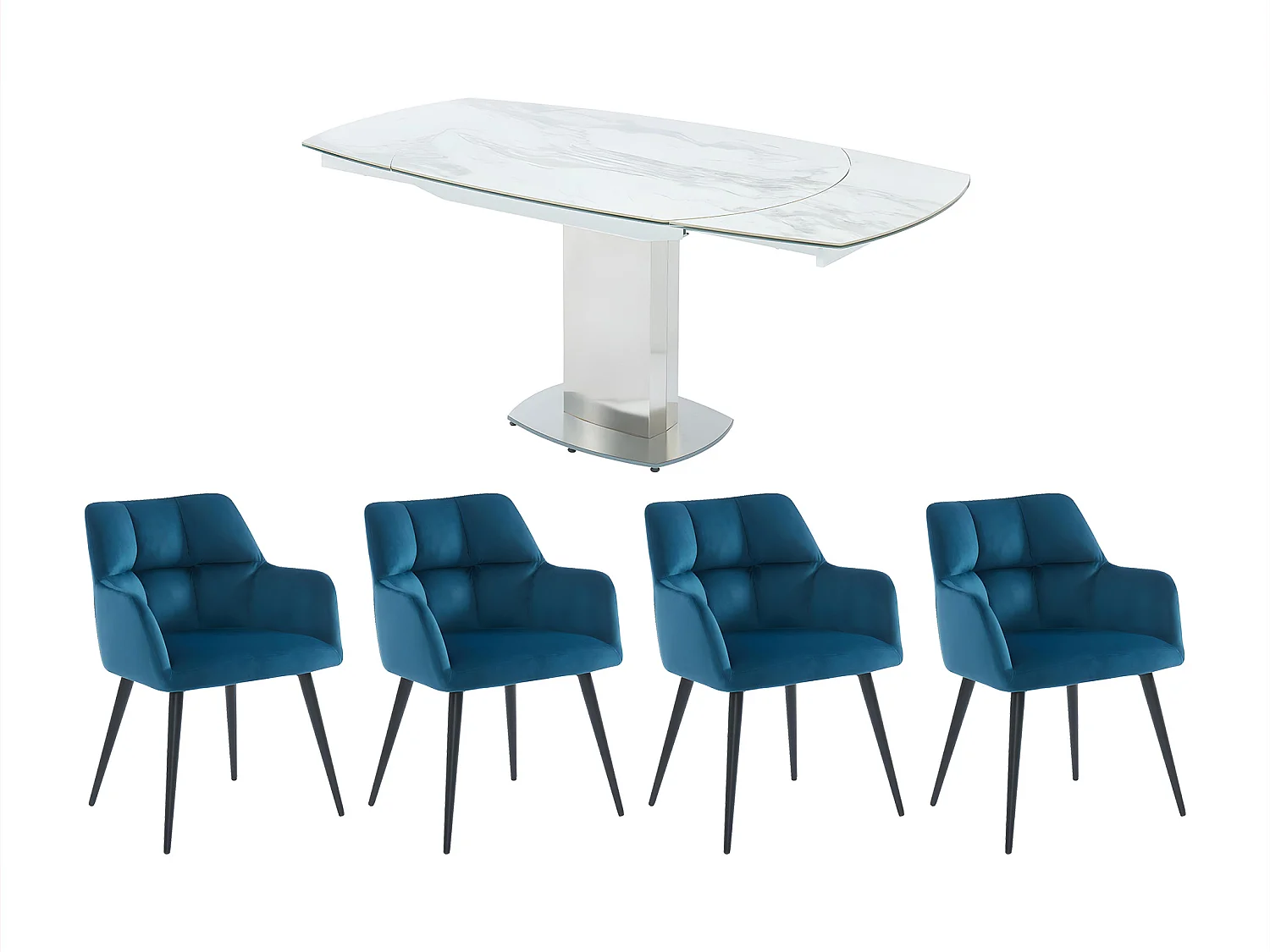 Ensemble table TALICIA + 4 Chaises PEGA - Blanc et bleu