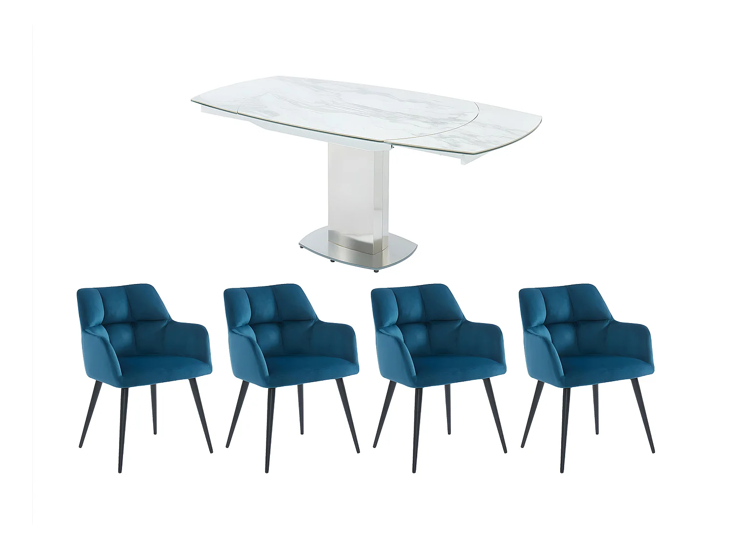 Ensemble table TALICIA + 4 Chaises PEGA - Blanc et bleu