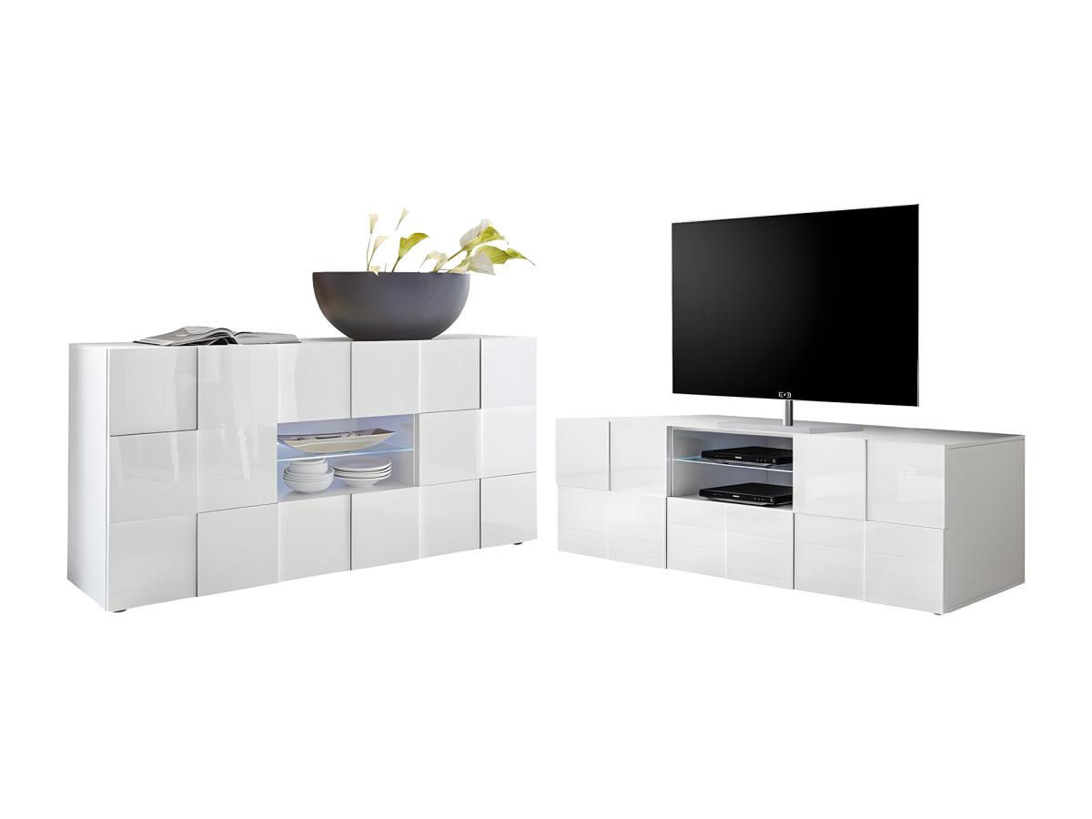 Sparset: TV-Möbel + Sideboard - Weiß lackiert - CALISTO günstig online kaufen