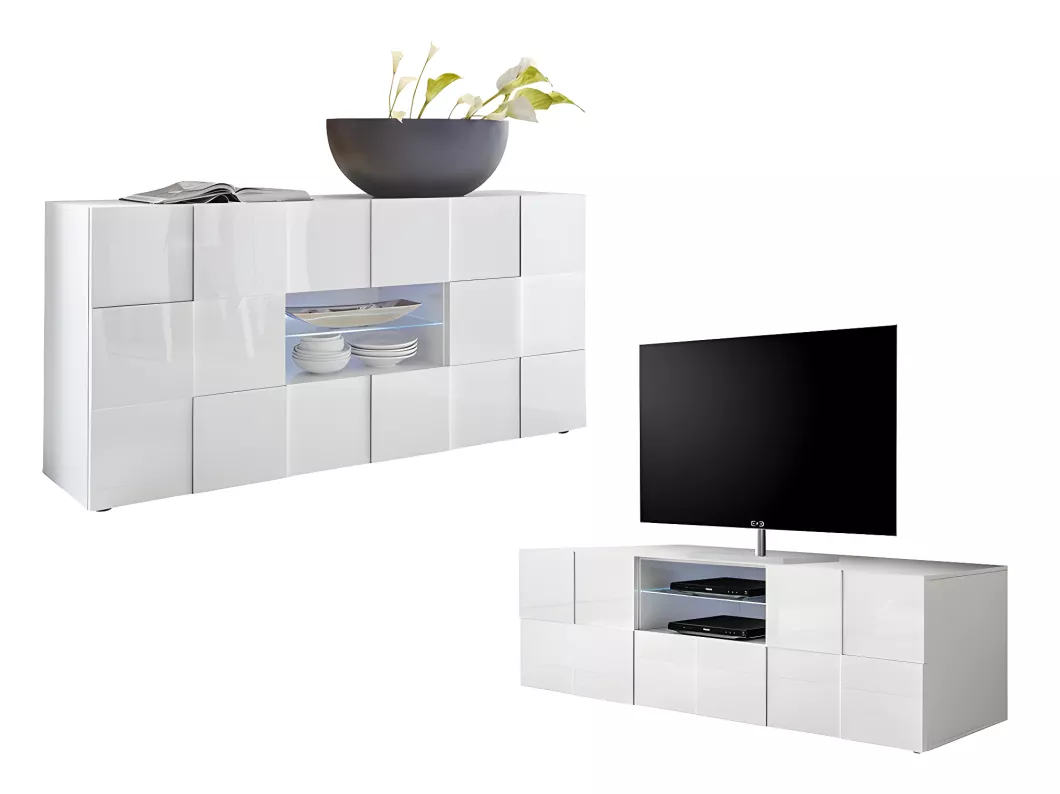 Kauf Unique Sparset: TV-Möbel + Sideboard - Weiß lackiert - CALISTO