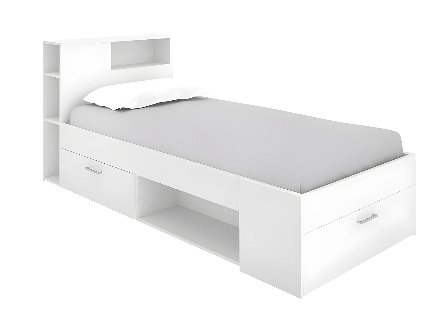 Set letto con vani 90 x 190 cm Bianco + Materasso + Rete + Cuscino + Piumone - LEANDRE