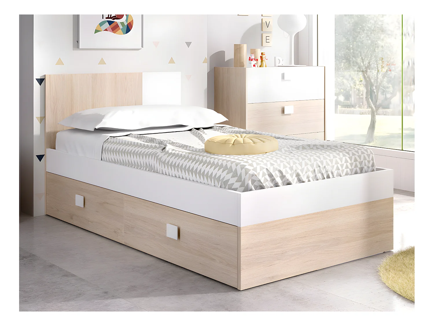 Conjunto quarto completo cama 90 x 190 cm + Mesa de cabeceira + Guarda-roupa - SONIA