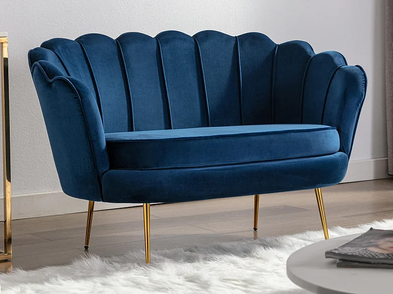 Muschelsofa 2-Sitzer - Samt - Dunkelblau - DANDELION von Pascal Morabito