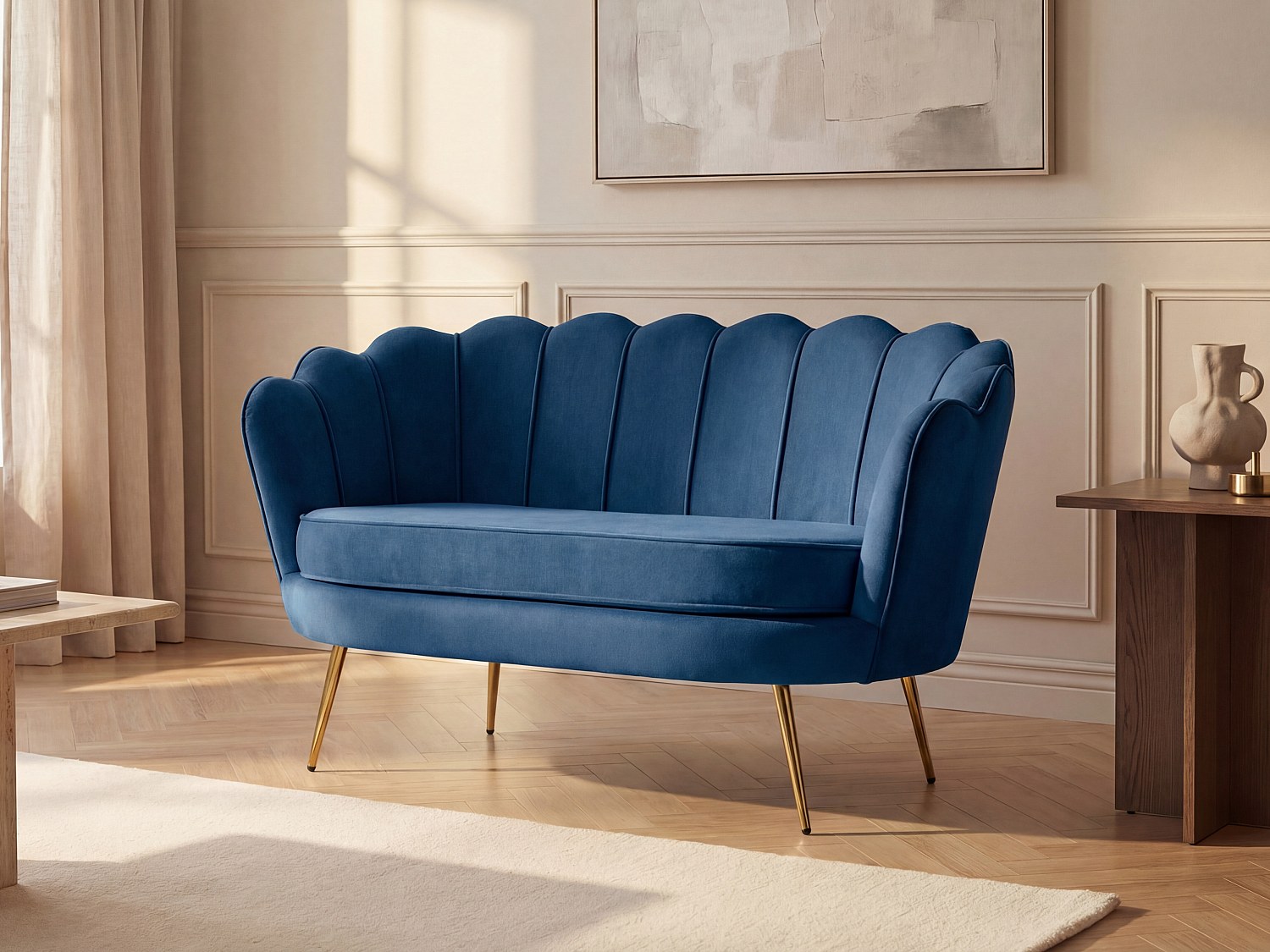 Muschelsofa 2-Sitzer - Samt - Dunkelblau - DANDELION von Pascal Morabito günstig online kaufen