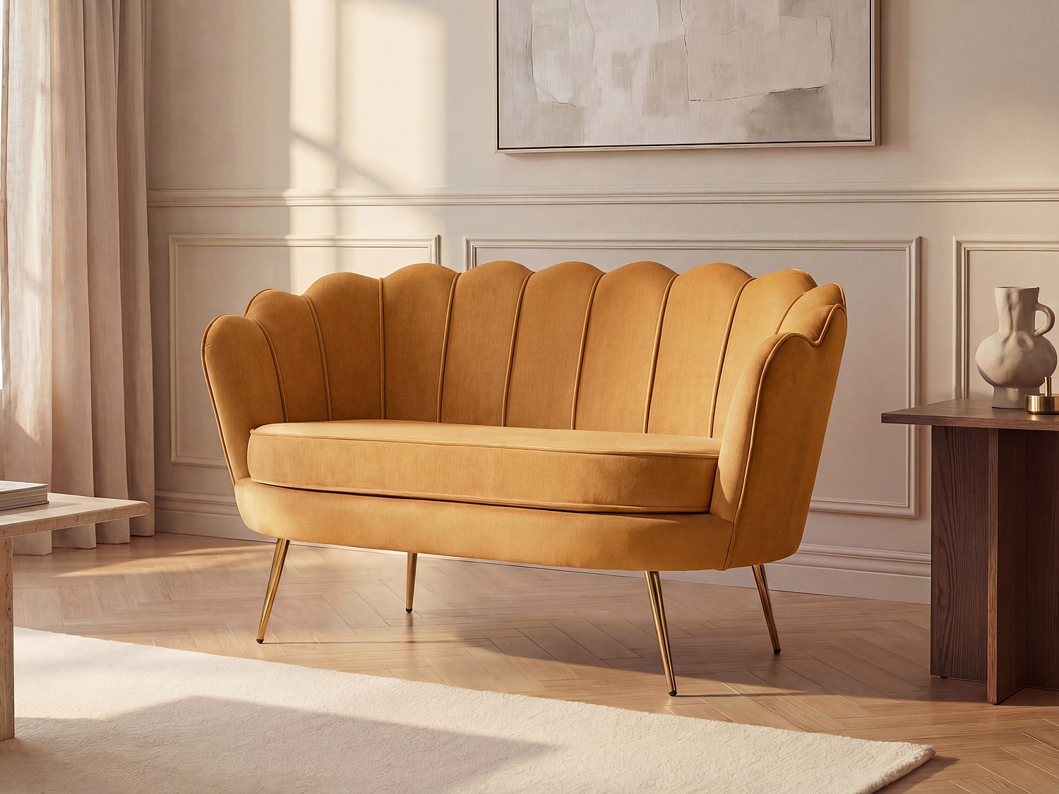 Muschelsofa 2-Sitzer - Samt - Senfgelb - DANDELION von Pascal Morabito günstig online kaufen