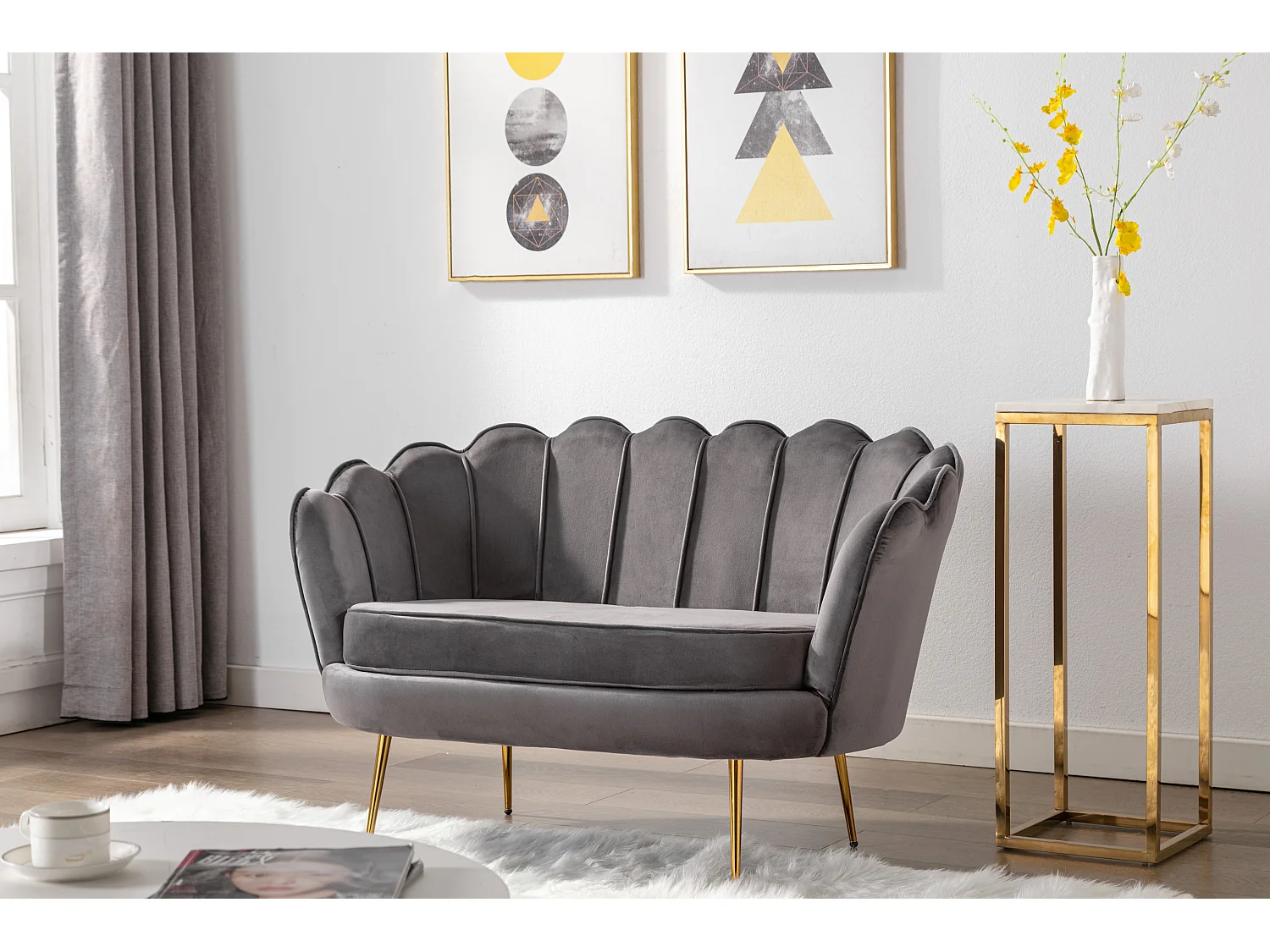 Muschelsofa 2-Sitzer - Samt - Anthrazit - DANDELION von Pascal Morabito