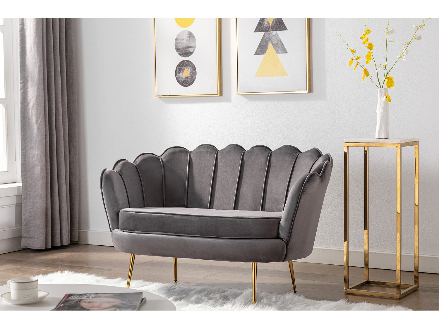 Muschelsofa 2-Sitzer - Samt - Anthrazit - DANDELION von Pascal Morabito günstig online kaufen