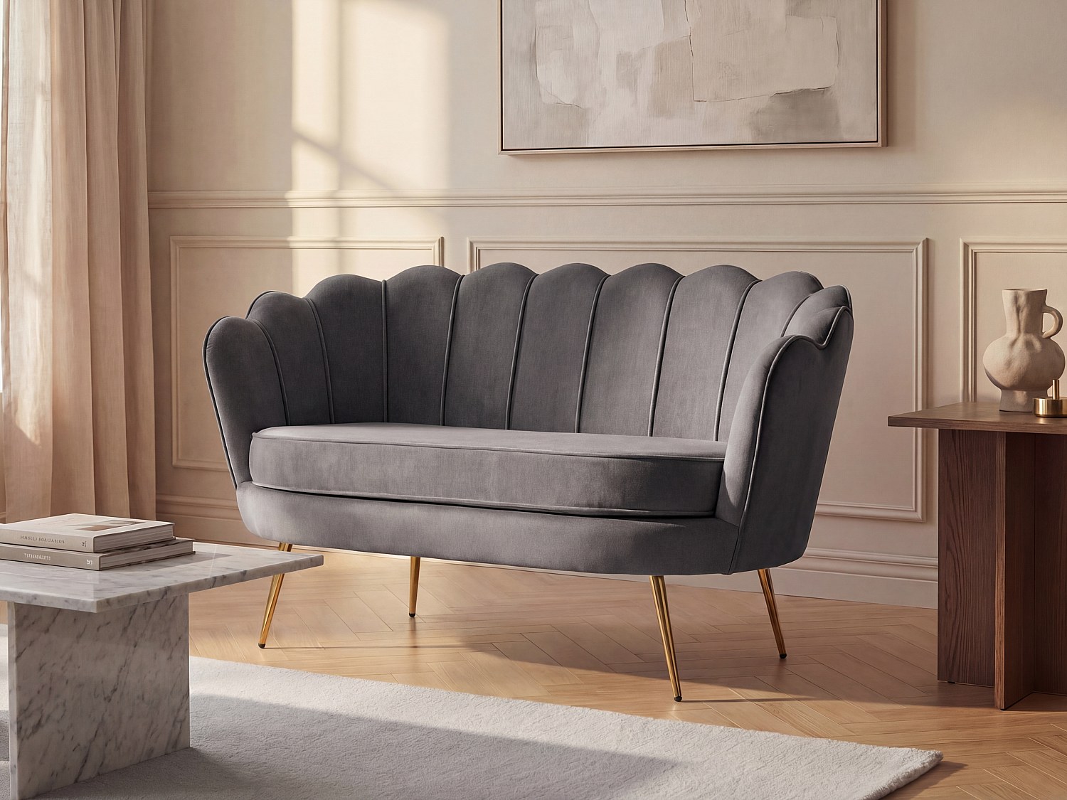 Muschelsofa 2-Sitzer - Samt - Anthrazit - DANDELION von Pascal Morabito günstig online kaufen