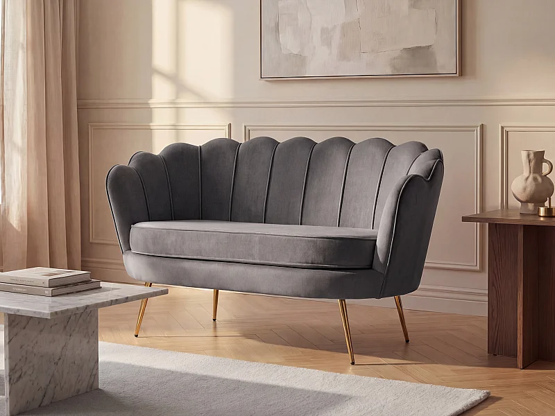 Kanapa 2-osobowa w kształcie muszli z antracytowego weluru DANDELION marki Pascal Morabito