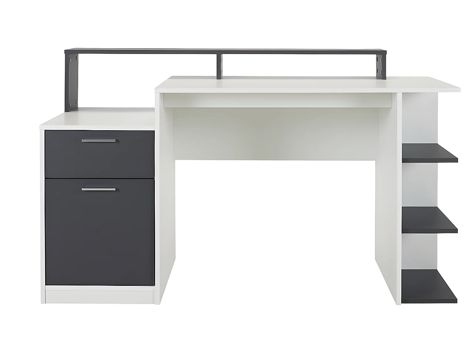 Ensemble bureau avec rangements - Blanc et gris +  Chaise de bureau - ZACHARIE