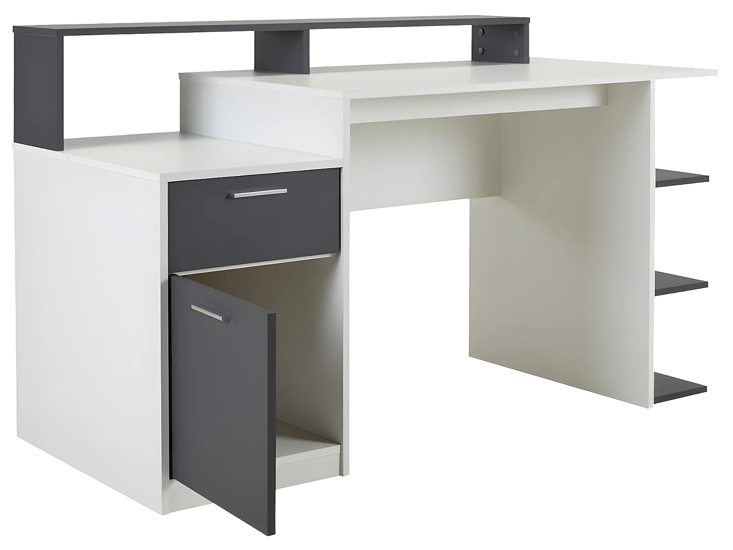 Ensemble bureau avec rangements - Blanc et gris +  Chaise de bureau - ZACHARIE