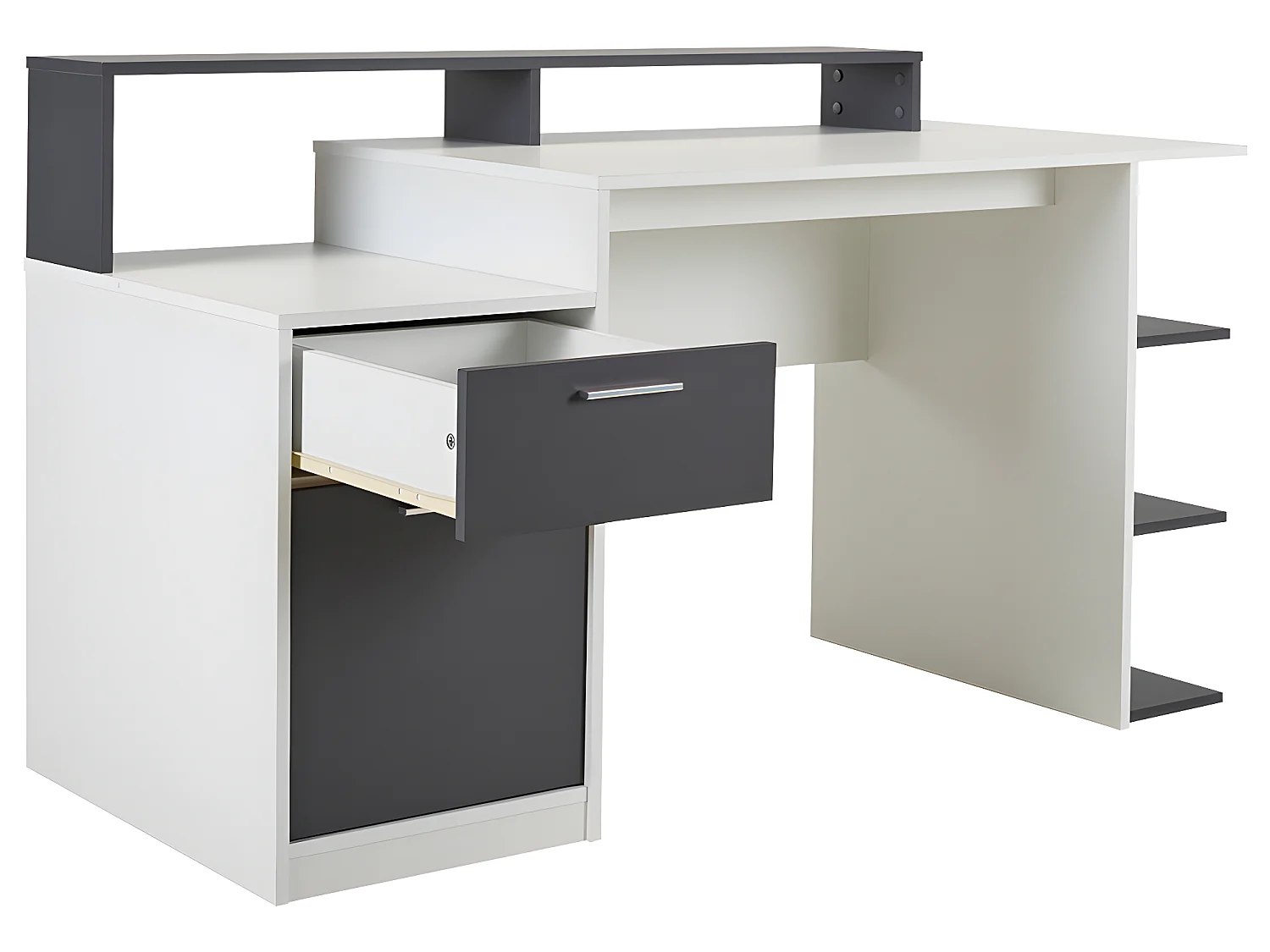 Ensemble bureau avec rangements - Blanc et gris +  Chaise de bureau - ZACHARIE