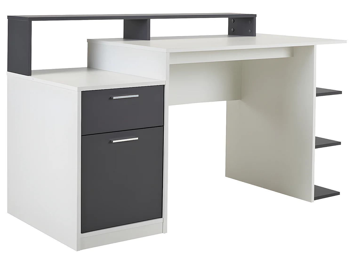 Ensemble bureau avec rangements - Blanc et gris +  Chaise de bureau - ZACHARIE