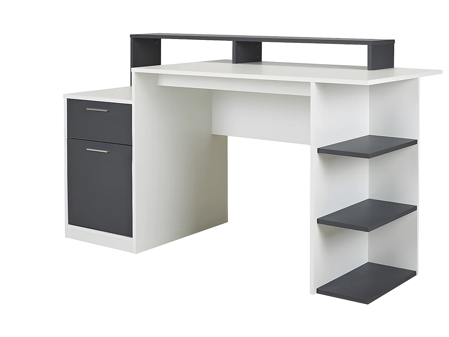 Ensemble bureau avec rangements - Blanc et gris +  Chaise de bureau - ZACHARIE