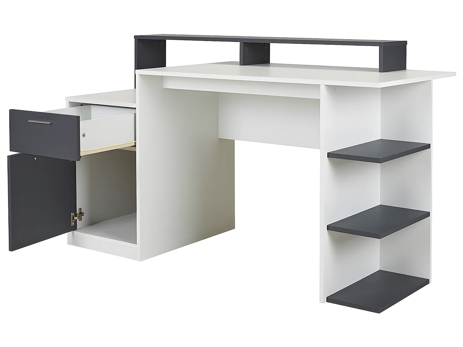 Ensemble bureau avec rangements - Blanc et gris +  Chaise de bureau - ZACHARIE