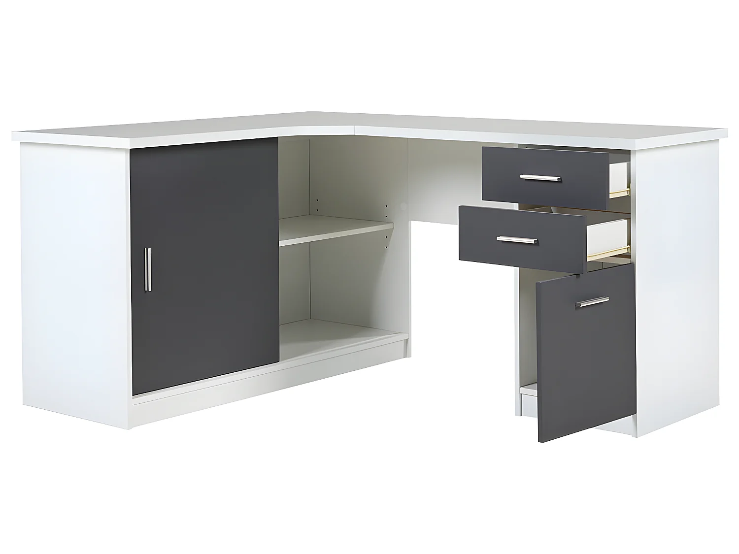 Ensemble bureau d'angle - Blanc et gris + Chaise de bureau - NORWY