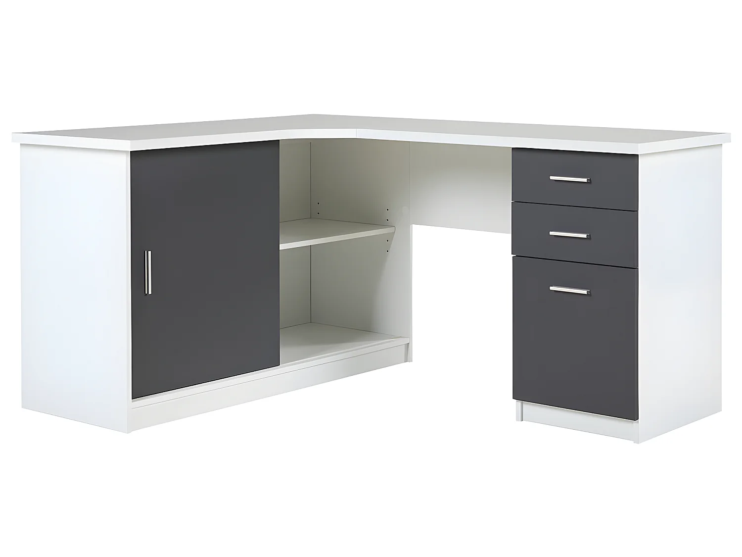 Ensemble bureau d'angle - Blanc et gris + Chaise de bureau - NORWY