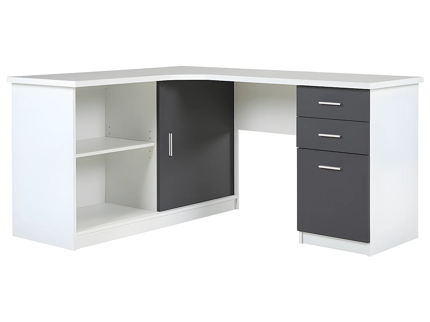Ensemble bureau d'angle - Blanc et gris + Chaise de bureau - NORWY