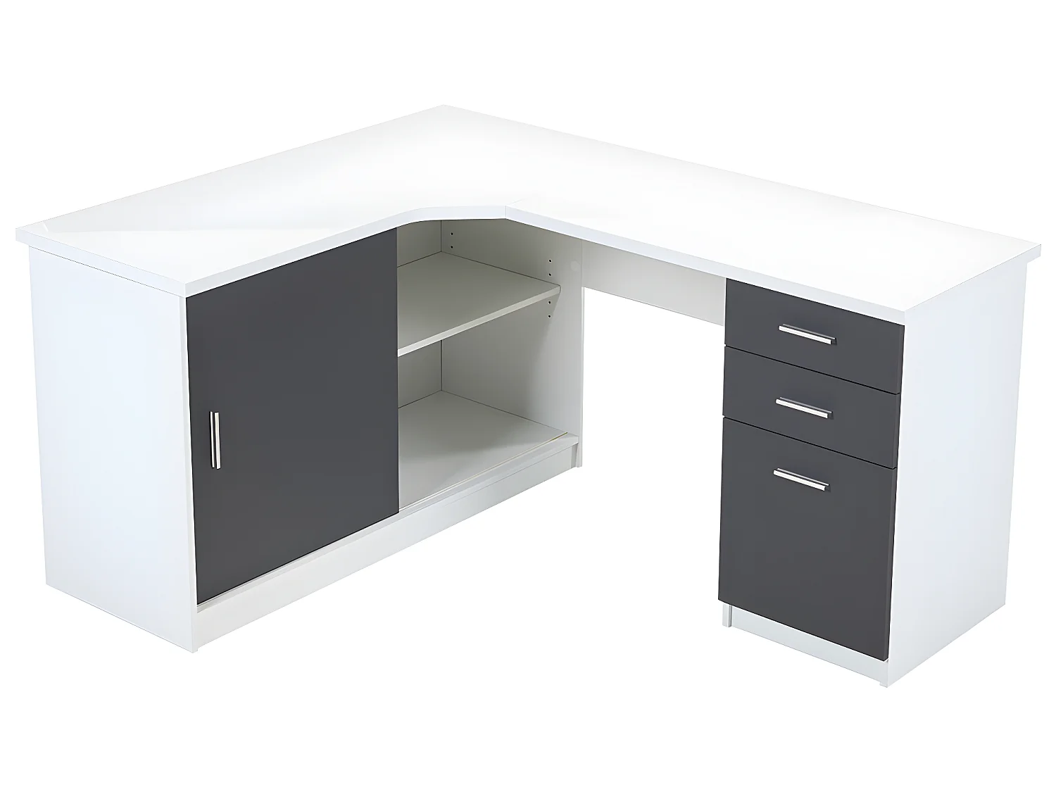 Ensemble bureau d'angle - Blanc et gris + Chaise de bureau - NORWY