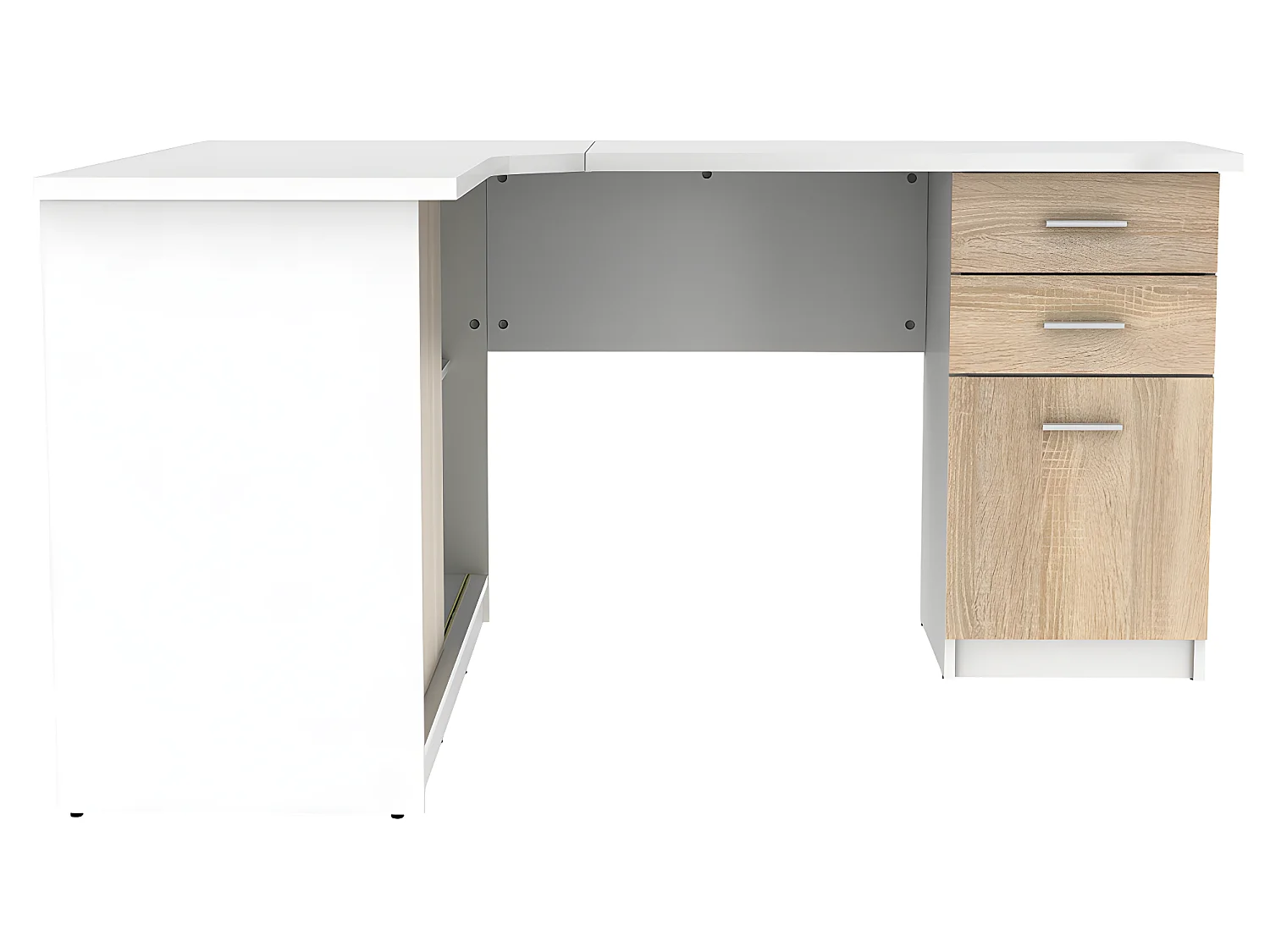 Ensemble bureau d'angle - Blanc et naturel + Chaise de bureau - NORWY